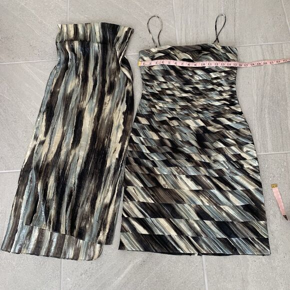 Vintage Y2K  Blue Beige Gray Brown Cocktail Dress Size 4 With Scarf/Shawl - Picture 4 of 6